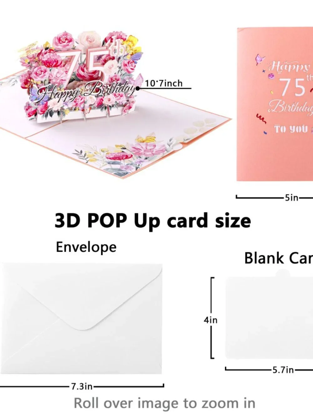 Happy 75th Birthday Pop-Up Card for Women, Wife, 75th Birthday Gift for, Mom, 3D